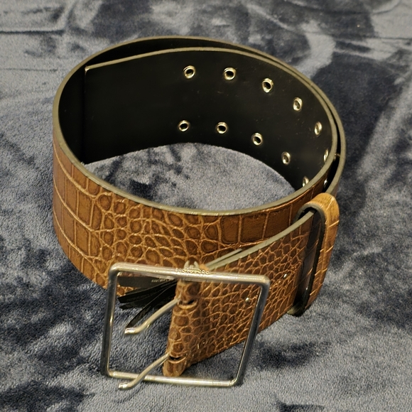 All Saints Accessories - Allsaints Brown Crocodile Pattern Belt Size 6